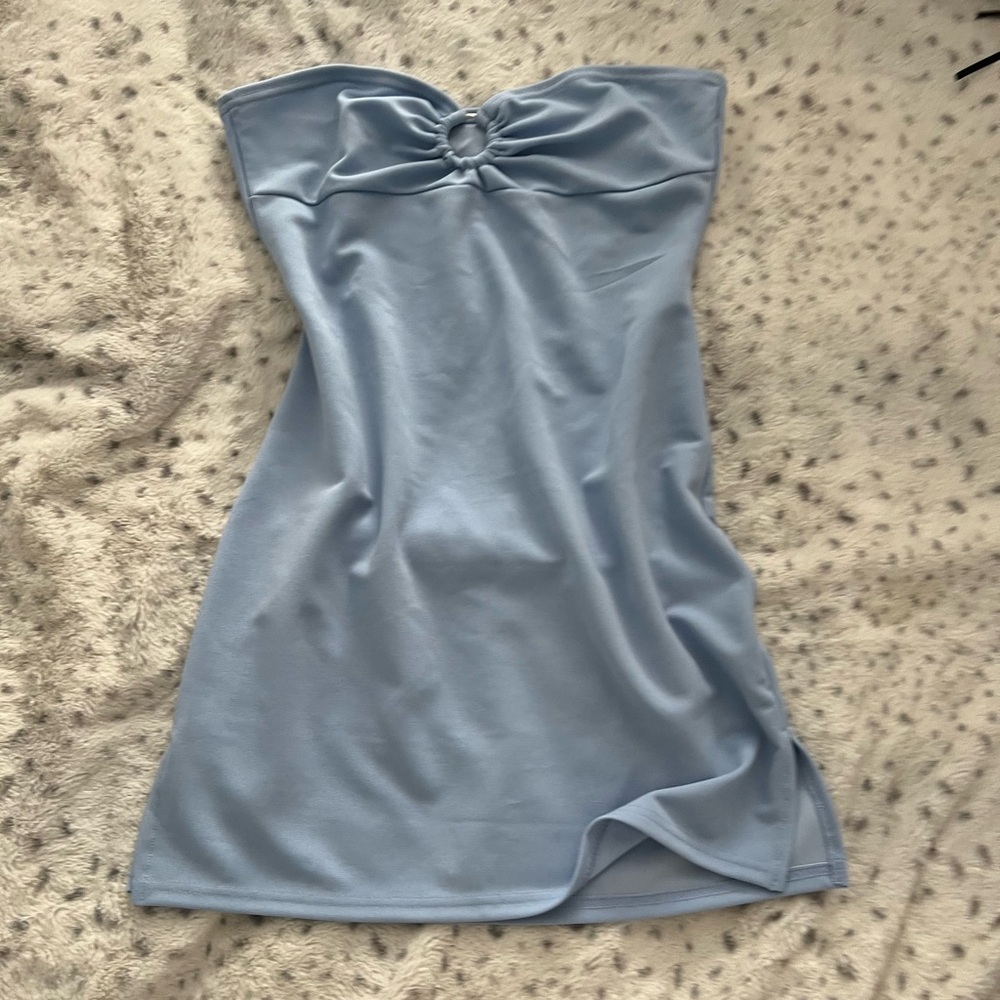 Shein - Light Blue Strapless Dress with little slit